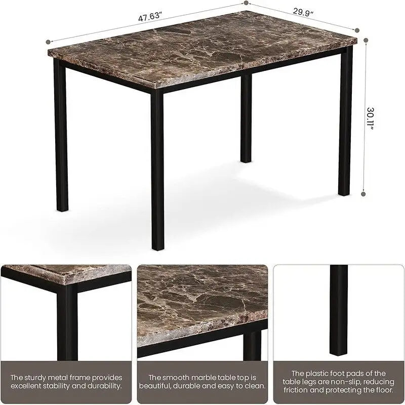 Ensemble table et chaises de salle à manger moderne pour 4 personnes, ensemble de salle à manger en faux marbre avec 4 chaises rembourrées en cuir PU pour salon, cuisine.