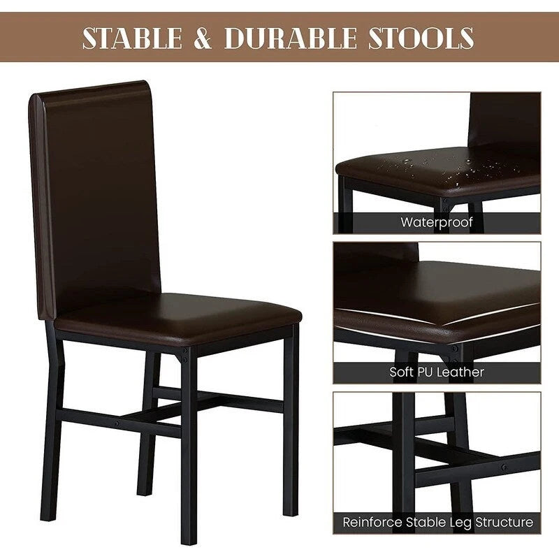 Ensemble table et chaises de salle à manger moderne pour 4 personnes, ensemble de salle à manger en faux marbre avec 4 chaises rembourrées en cuir PU pour salon, cuisine.