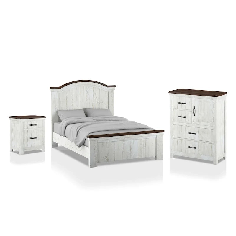 Ynez Farmhouse Blanc Pin 3-Pièces Panneau Chambre à coucher avec Port USB par
