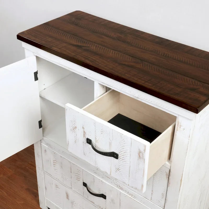 Ynez Farmhouse Blanc Pin 3-Pièces Panneau Chambre à coucher avec Port USB par