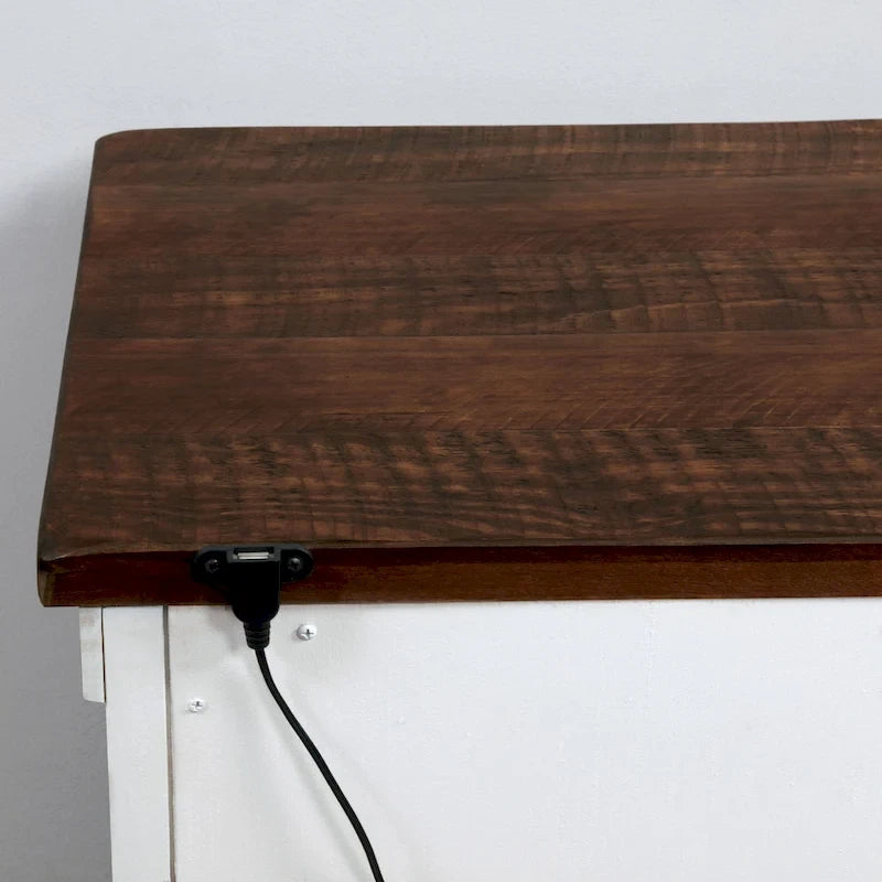 Ynez Farmhouse Blanc Pin 3-Pièces Panneau Chambre à coucher avec Port USB par