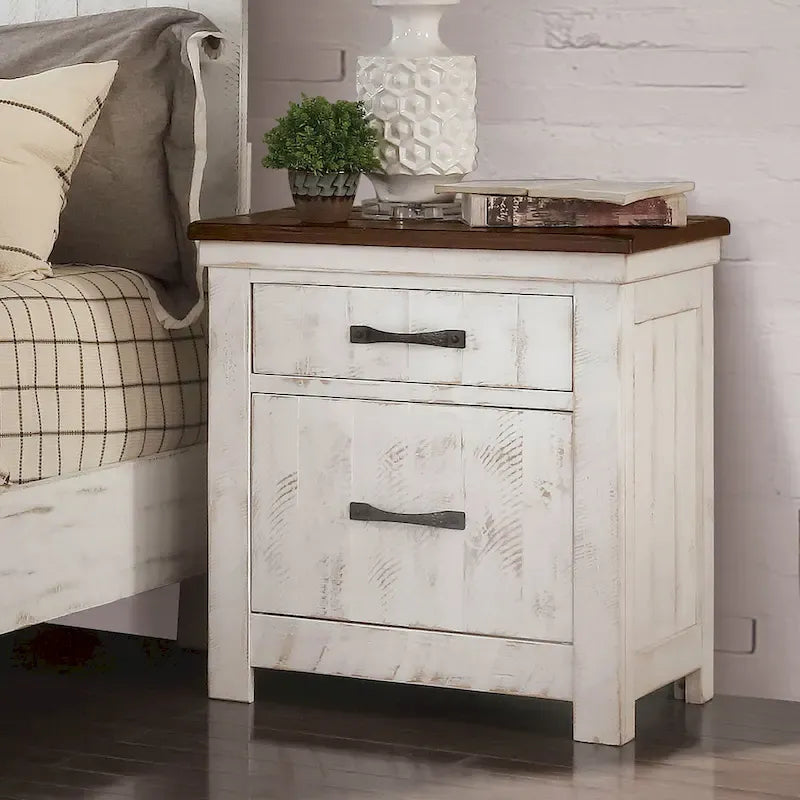 Ynez Farmhouse Blanc Pin 3-Pièces Panneau Chambre à coucher avec Port USB par