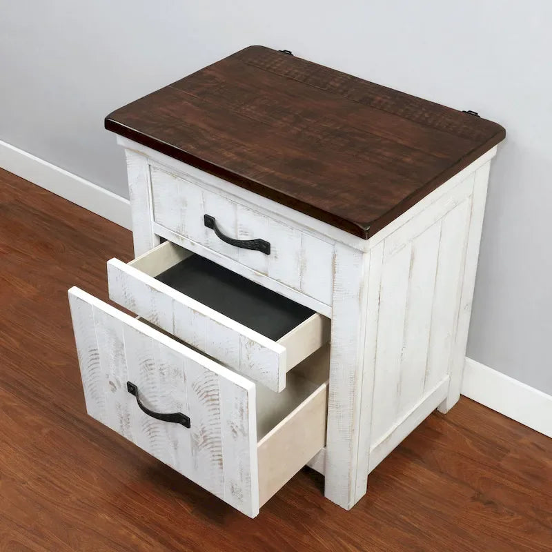 Ynez Farmhouse Blanc Pin 3-Pièces Panneau Chambre à coucher avec Port USB par