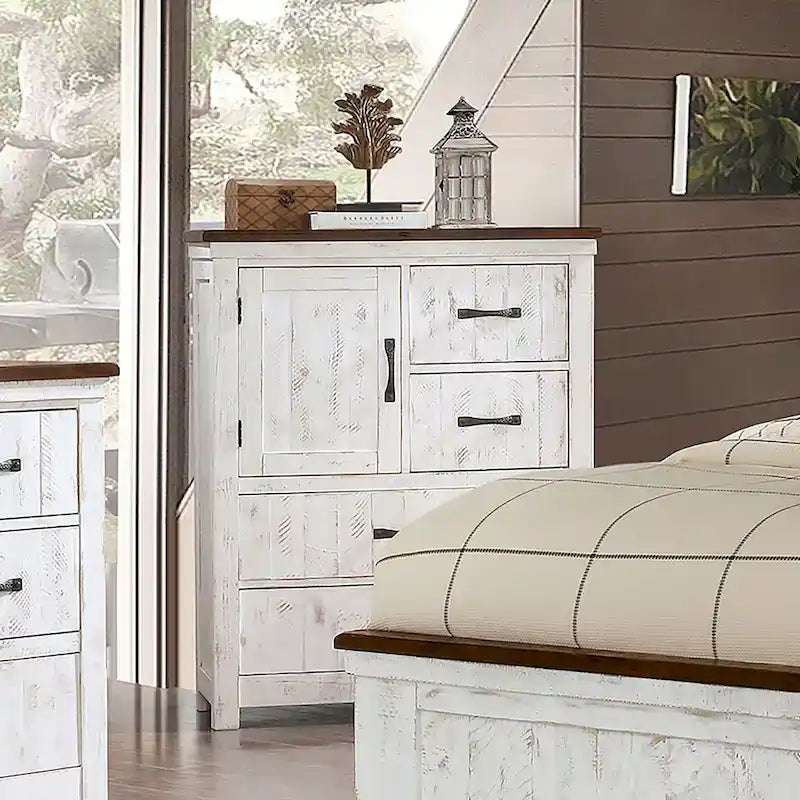 Ynez Farmhouse Blanc Pin 3-Pièces Panneau Chambre à coucher avec Port USB par