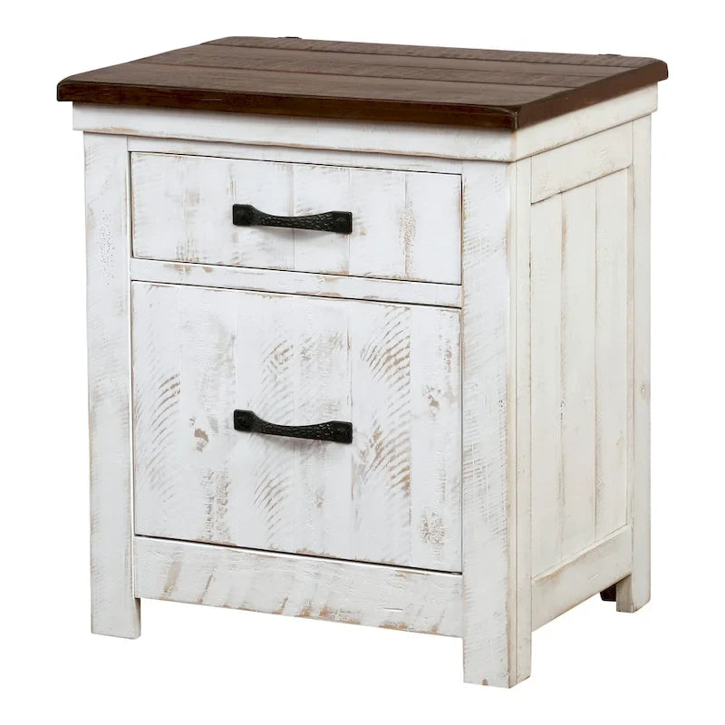 Ynez Farmhouse Blanc Pin 3-Pièces Panneau Chambre à coucher avec Port USB par