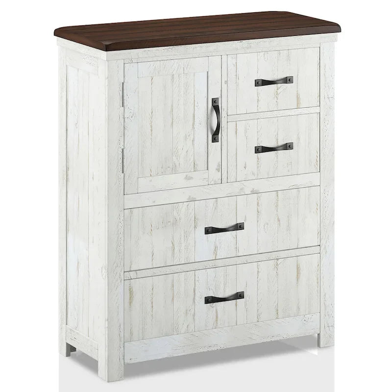 Ynez Farmhouse Blanc Pin 3-Pièces Panneau Chambre à coucher avec Port USB par