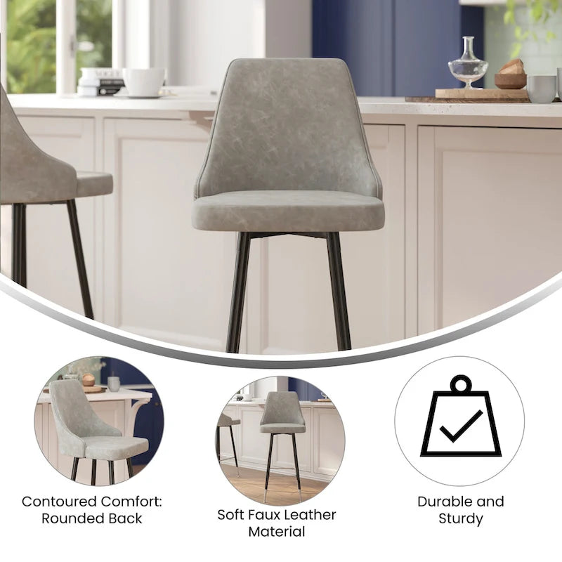 Tabouret de bar commercial en similicuir LeatherSoft avec pieds et repose-pieds en métal - Lot de 2 - 47 cm L x 51 cm P x 110 cm H