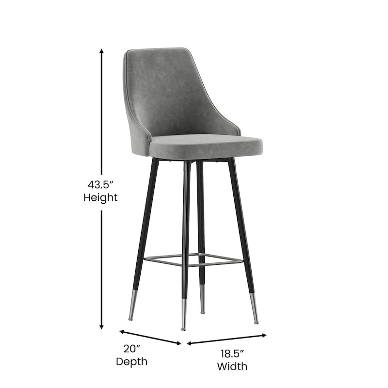 Tabouret de bar commercial en similicuir LeatherSoft avec pieds et repose-pieds en métal - Lot de 2 - 47 cm L x 51 cm P x 110 cm H