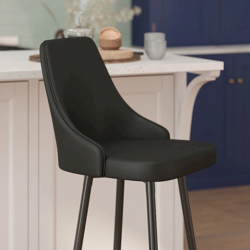 Tabouret de bar commercial en similicuir LeatherSoft avec pieds et repose-pieds en métal - Lot de 2 - 47 cm L x 51 cm P x 110 cm H