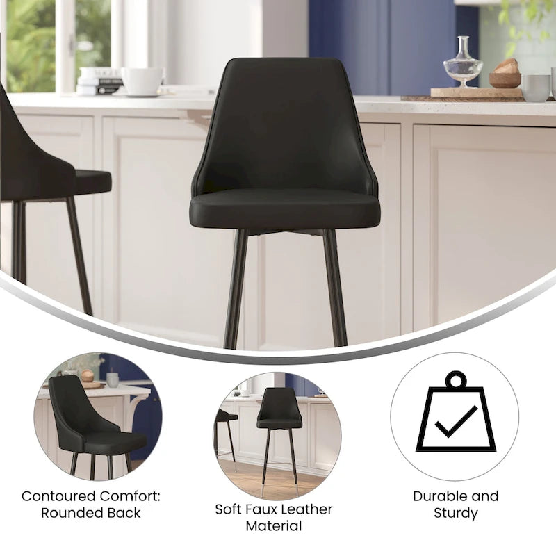 Tabouret de bar commercial en similicuir LeatherSoft avec pieds et repose-pieds en métal - Lot de 2 - 47 cm L x 51 cm P x 110 cm H