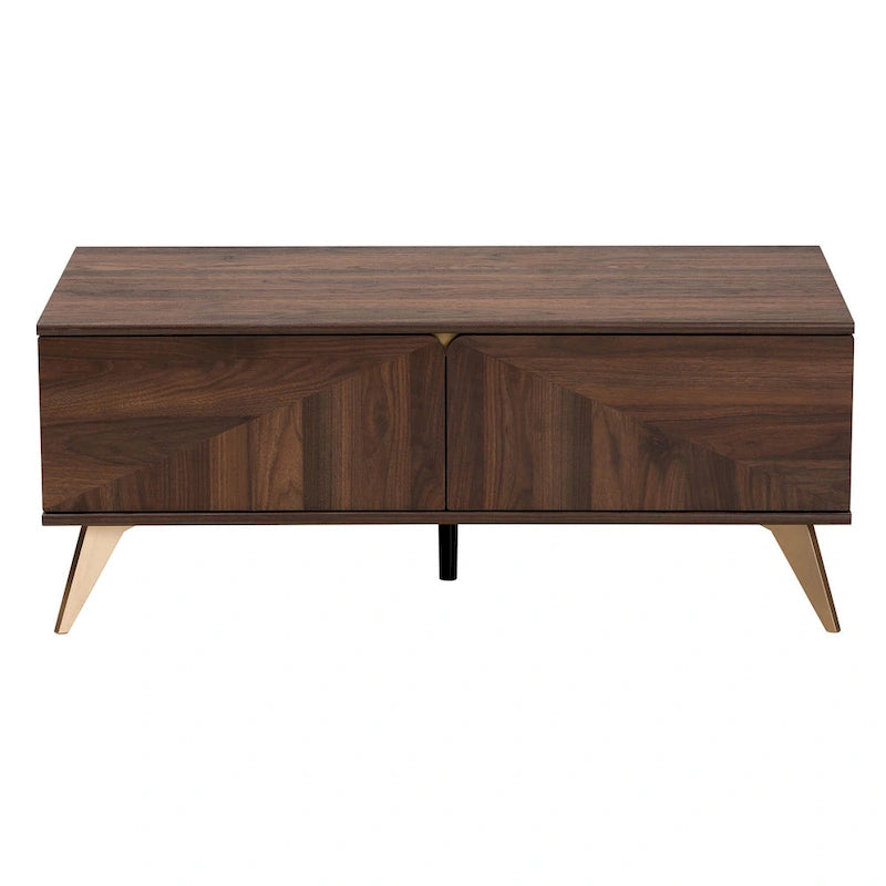 Table basse Graceland mi-siècle moderne de transition en bois au fini noyer avec 2 tiroirs