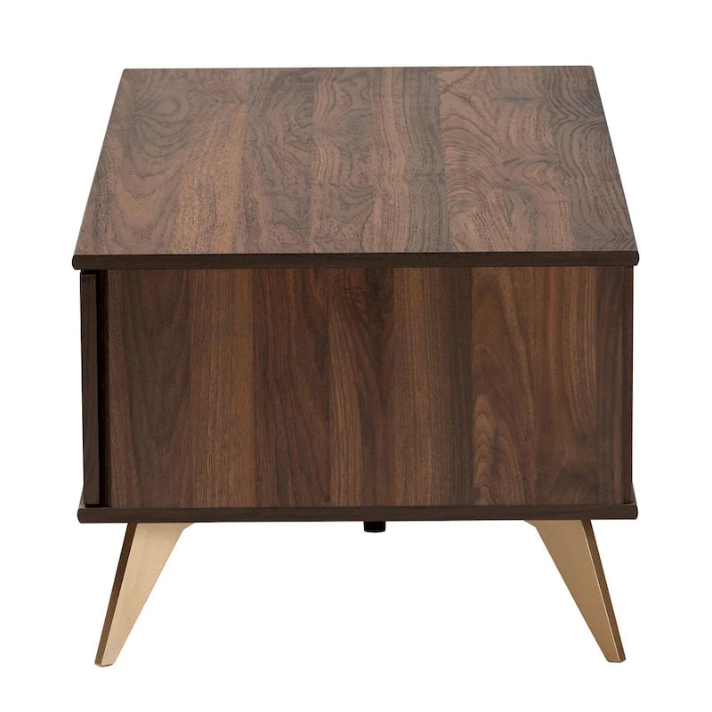 Table basse Graceland mi-siècle moderne de transition en bois au fini noyer avec 2 tiroirs