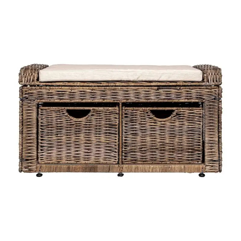 happimess Palermo Banc de rangement en osier à 2 tiroirs, gris