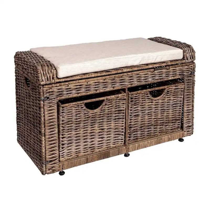 happimess Palermo Banc de rangement en osier à 2 tiroirs, gris