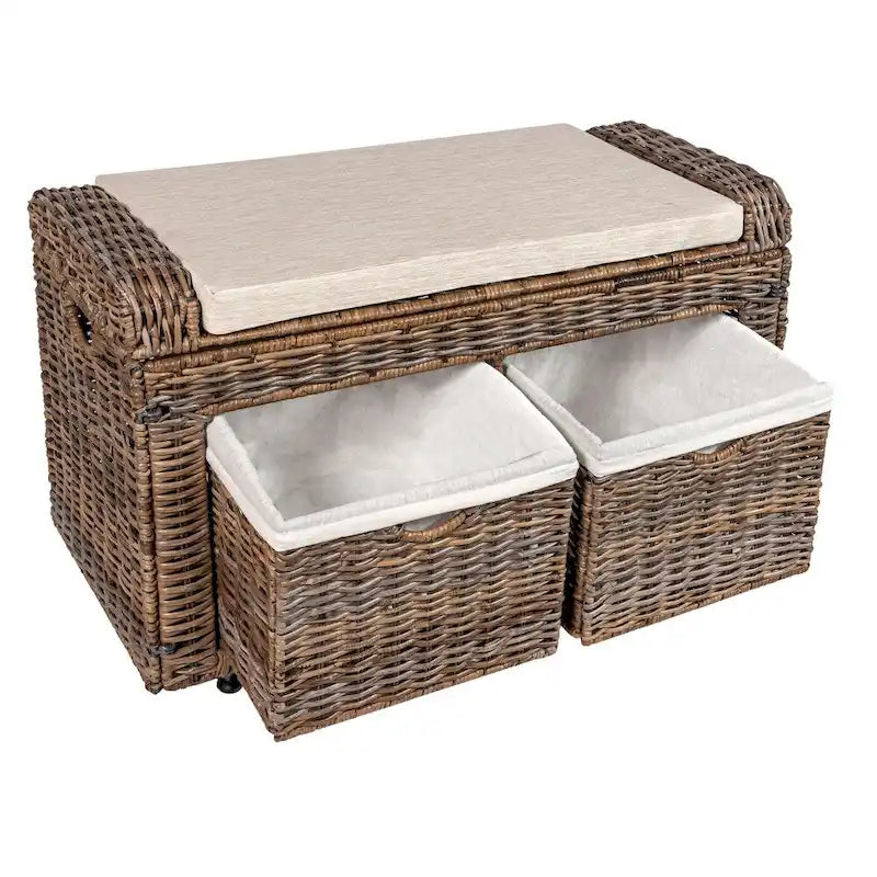 happimess Palermo Banc de rangement en osier à 2 tiroirs, gris
