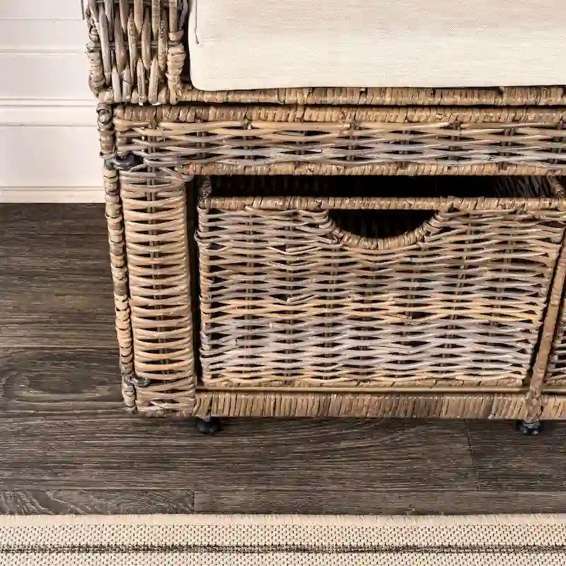 happimess Palermo Banc de rangement en osier à 2 tiroirs, gris
