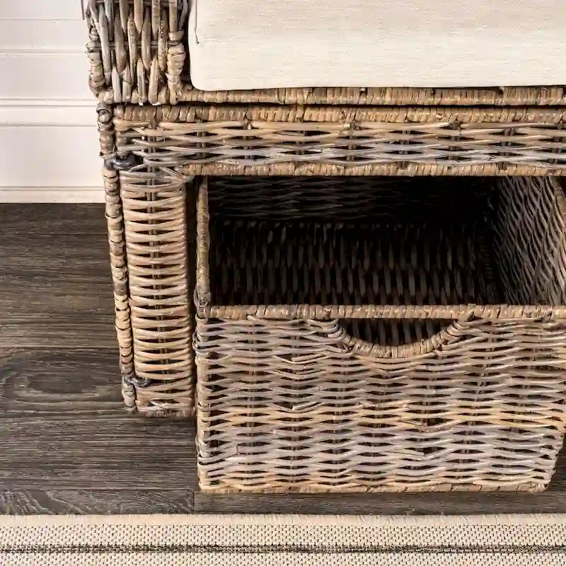 happimess Palermo Banc de rangement en osier à 2 tiroirs, gris