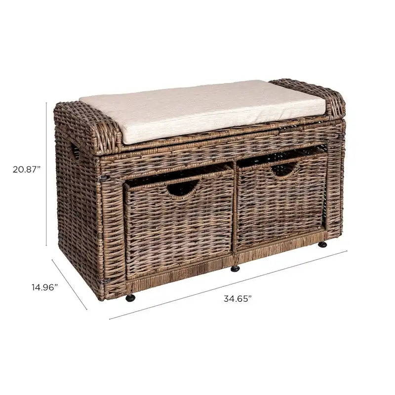 happimess Palermo Banc de rangement en osier à 2 tiroirs, gris
