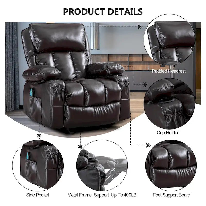 Fauteuil de massage relaxant en similicuir, fauteuil à bascule, fonction de chauffage