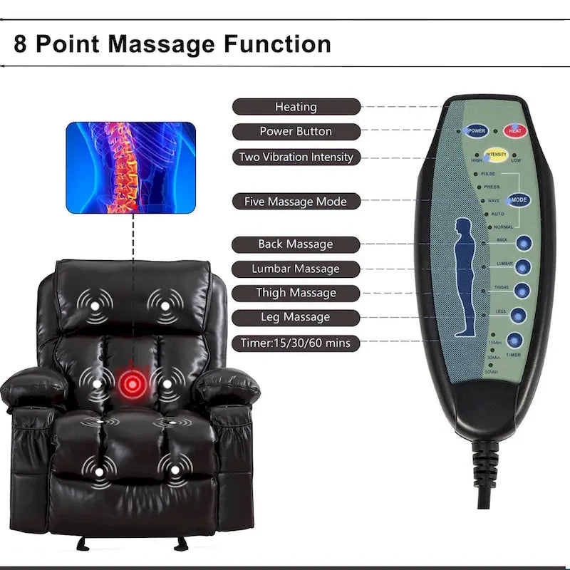 Fauteuil de massage relaxant en similicuir, fauteuil à bascule, fonction de chauffage