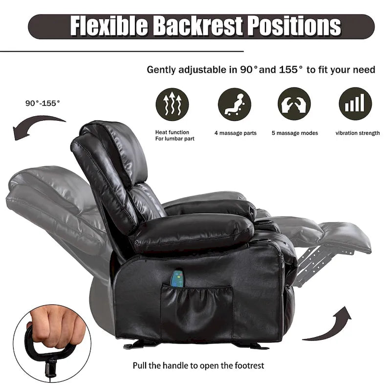 Fauteuil de massage relaxant en similicuir, fauteuil à bascule, fonction de chauffage