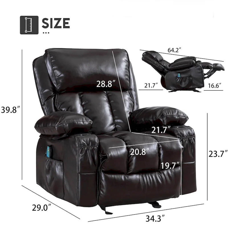 Fauteuil de massage relaxant en similicuir, fauteuil à bascule, fonction de chauffage