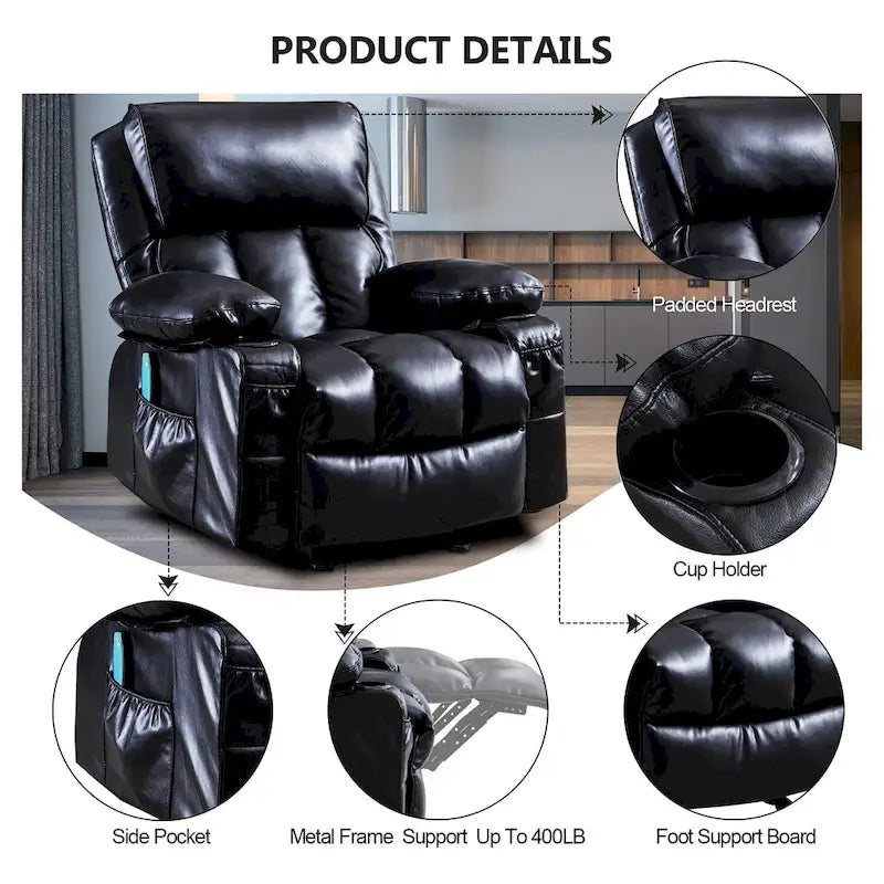 Fauteuil de massage relaxant en similicuir, fauteuil à bascule, fonction de chauffage