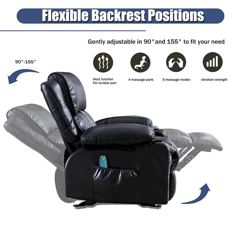 Fauteuil de massage relaxant en similicuir, fauteuil à bascule, fonction de chauffage