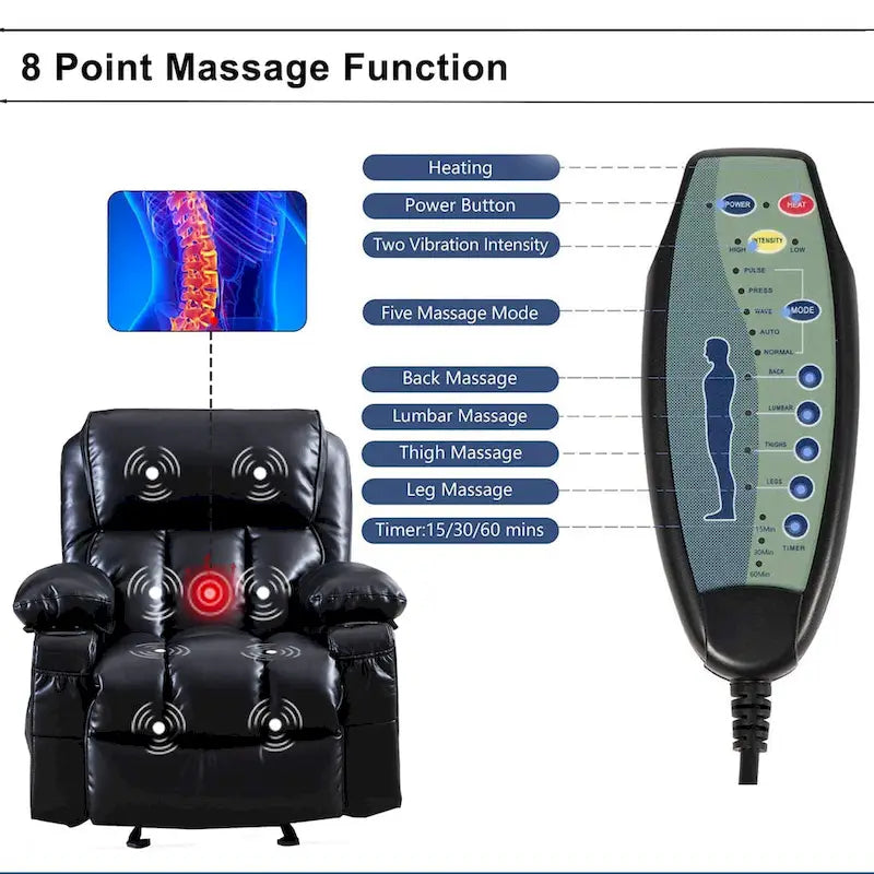 Fauteuil de massage relaxant en similicuir, fauteuil à bascule, fonction de chauffage