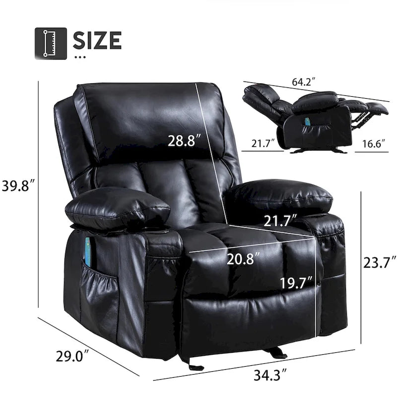 Fauteuil de massage relaxant en similicuir, fauteuil à bascule, fonction de chauffage
