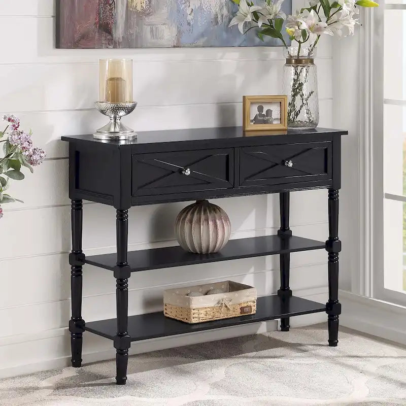 Table console Country Oxford à 2 tiroirs avec étagères