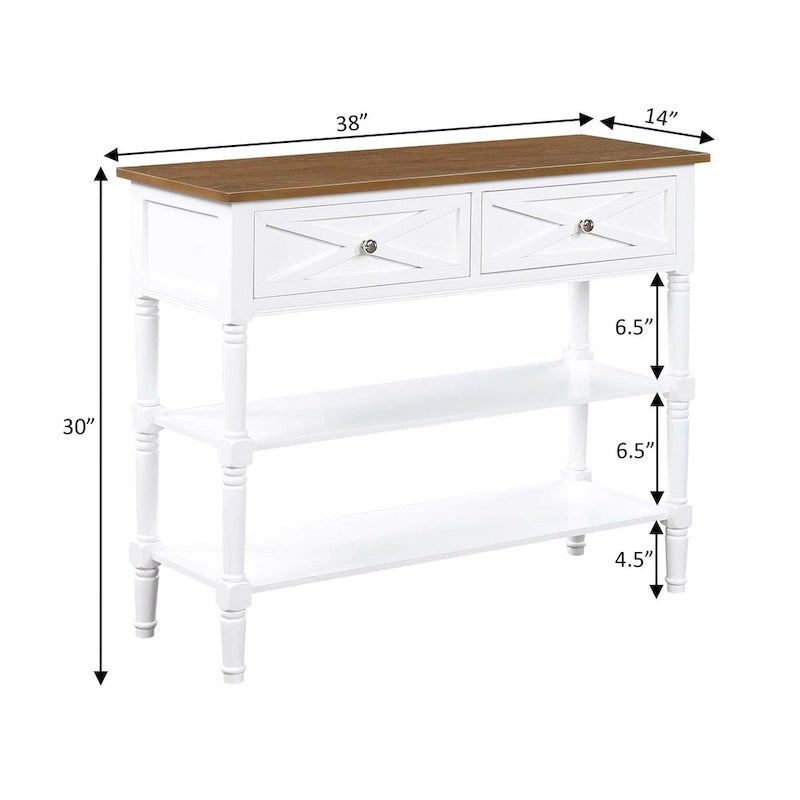 Table console Country Oxford à 2 tiroirs avec étagères