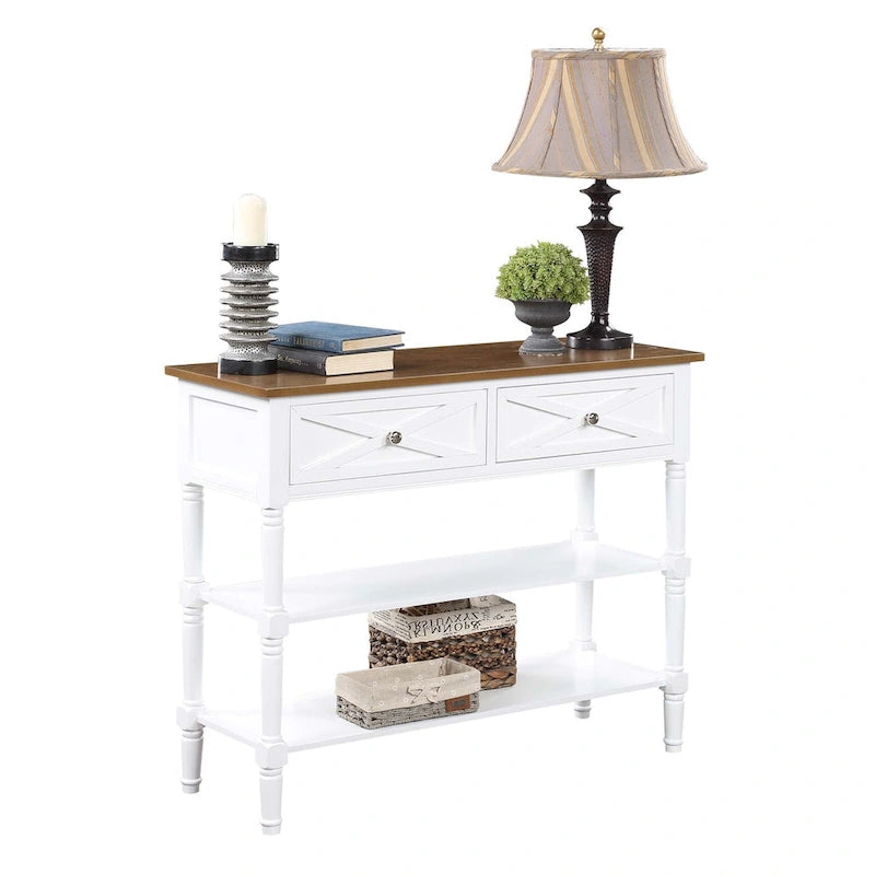 Table console Country Oxford à 2 tiroirs avec étagères