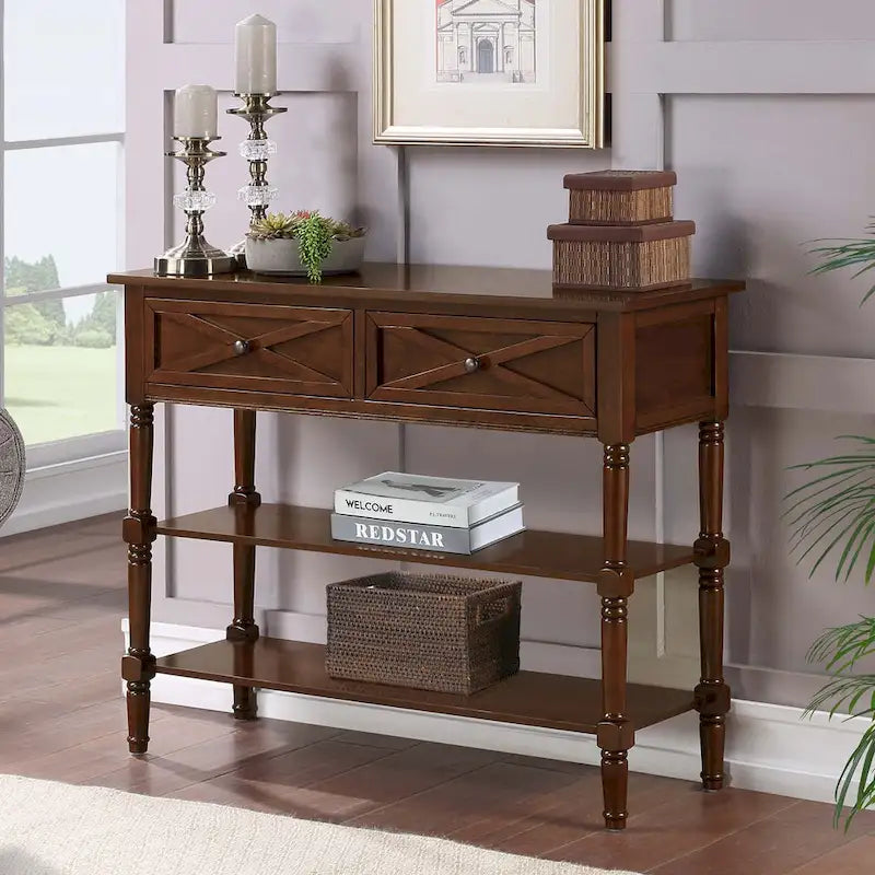 Table console Country Oxford à 2 tiroirs avec étagères