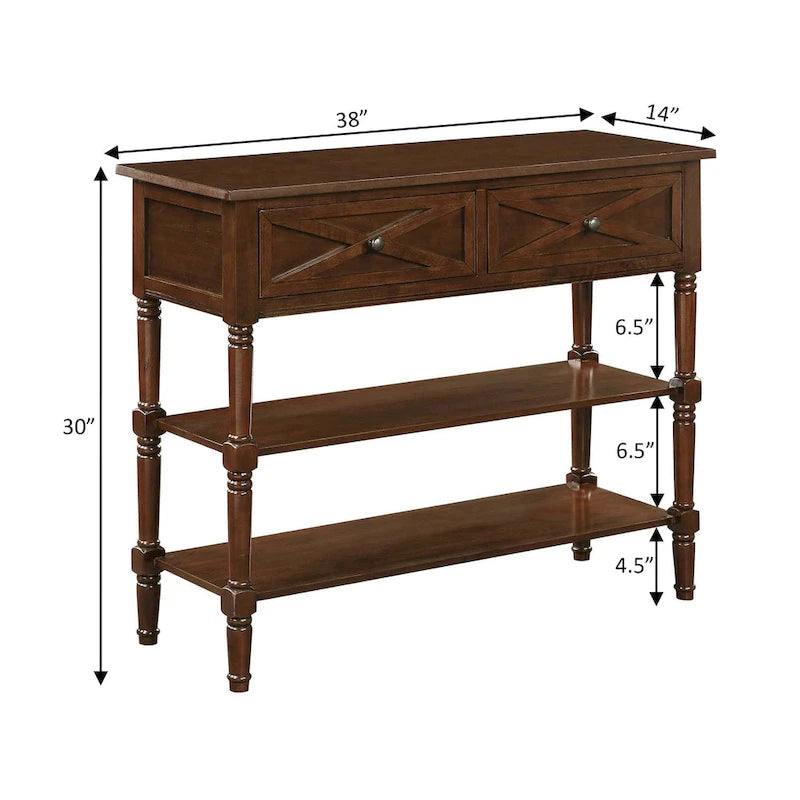 Table console Country Oxford à 2 tiroirs avec étagères