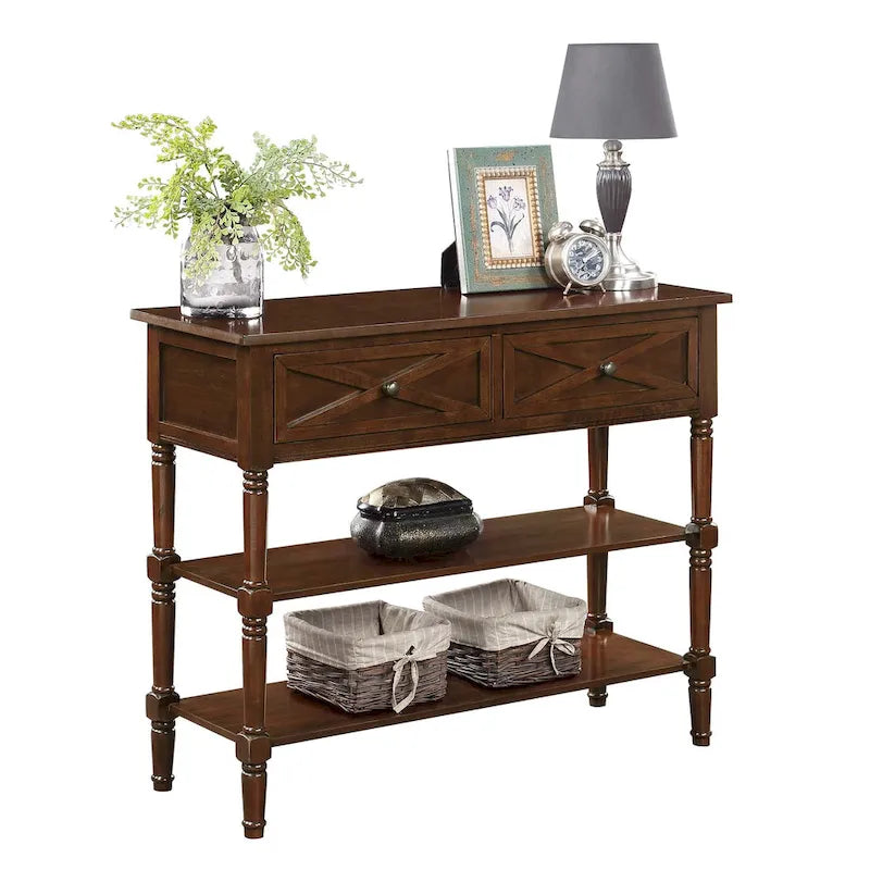 Table console Country Oxford à 2 tiroirs avec étagères