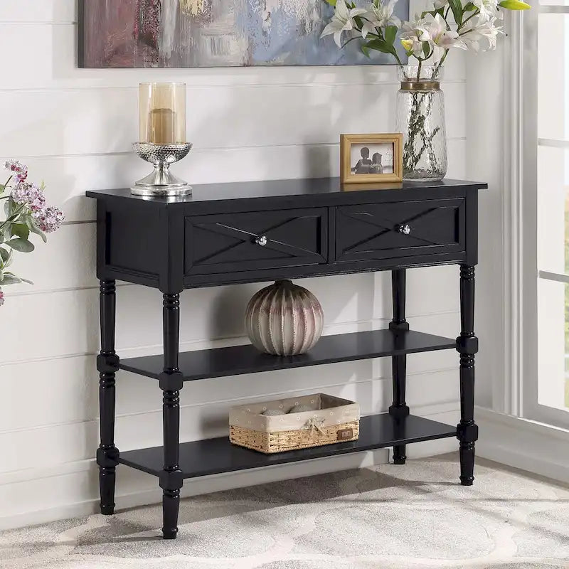 Table console Country Oxford à 2 tiroirs avec étagères