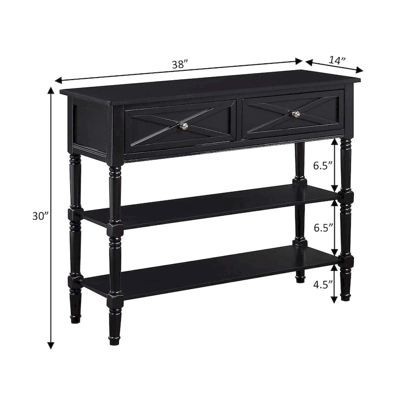 Table console Country Oxford à 2 tiroirs avec étagères