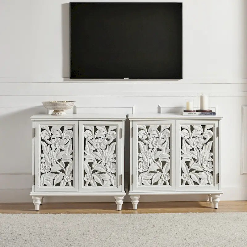 Meuble d'appoint double porte creuse Alban Traditional 32" de haut avec lumière LED, lot de 2 par