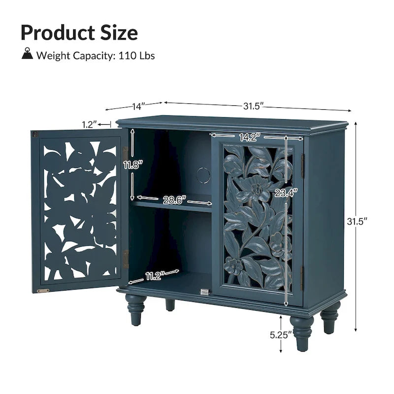 Meuble d'appoint double porte creuse Alban Traditional 32" de haut avec lumière LED, lot de 2 par
