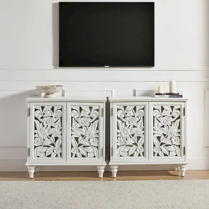 Meuble d'appoint double porte creuse Alban Traditional 32" de haut avec lumière LED, lot de 2 par
