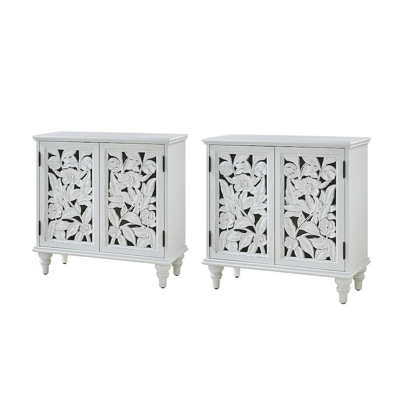 Meuble d'appoint double porte creuse Alban Traditional 32" de haut avec lumière LED, lot de 2 par