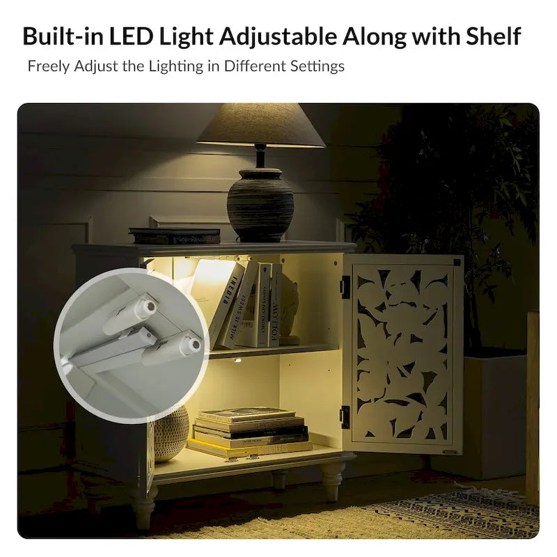Meuble d'appoint double porte creuse Alban Traditional 32" de haut avec lumière LED, lot de 2 par