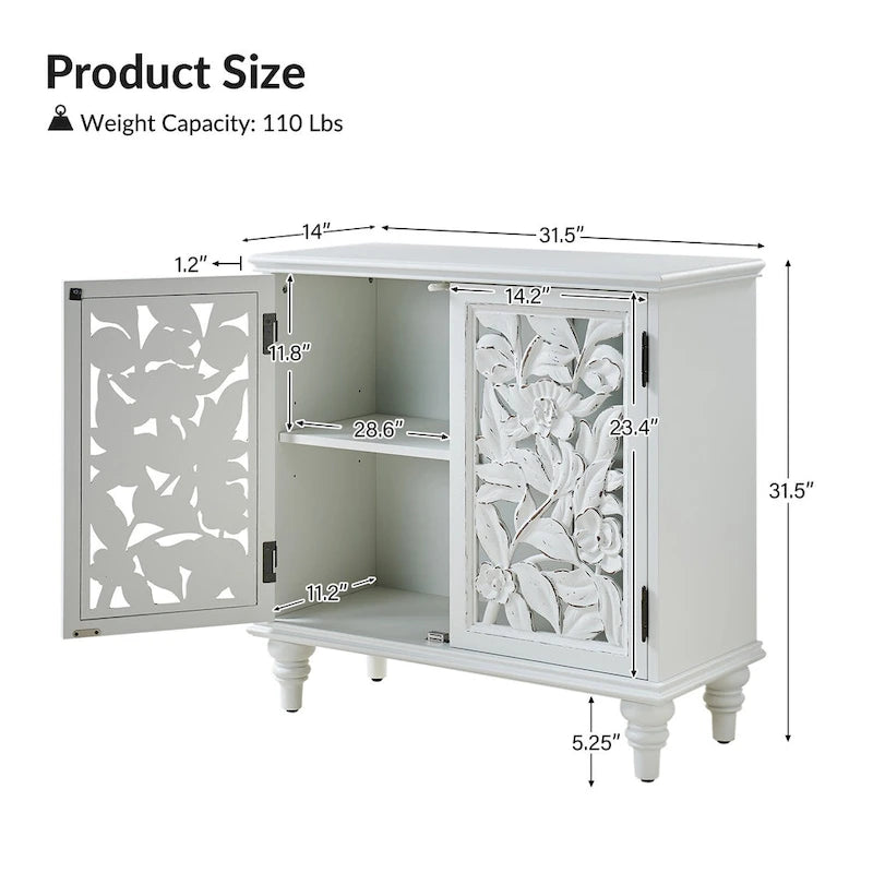 Meuble d'appoint double porte creuse Alban Traditional 32" de haut avec lumière LED, lot de 2 par