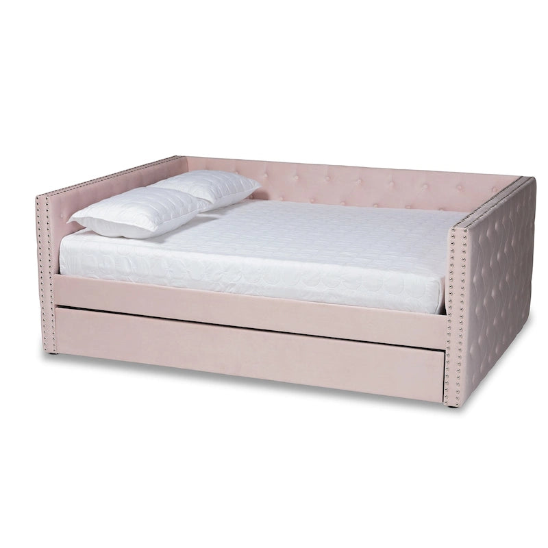Lit de repos Larkin moderne en velours avec lit gigogne
