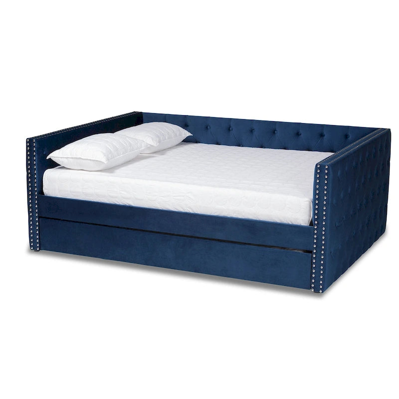 Lit de repos Larkin moderne en velours avec lit gigogne