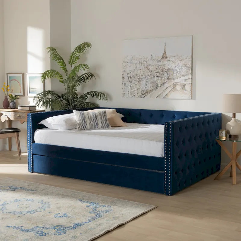 Lit de repos Larkin moderne en velours avec lit gigogne
