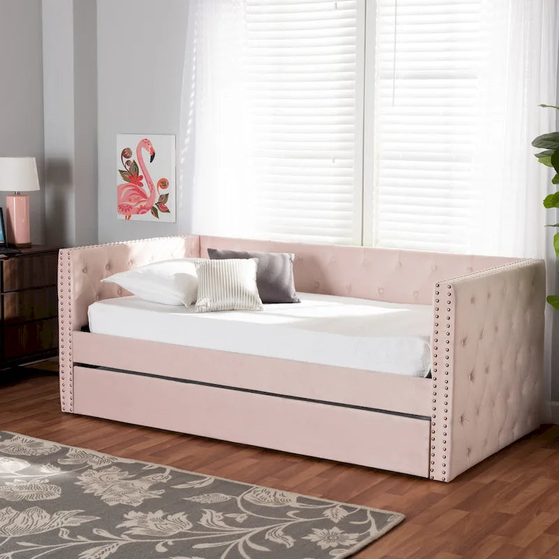 Lit de repos Larkin moderne en velours avec lit gigogne