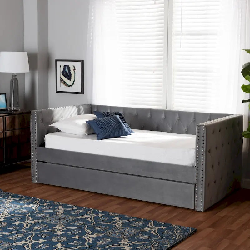 Lit de repos Larkin moderne en velours avec lit gigogne