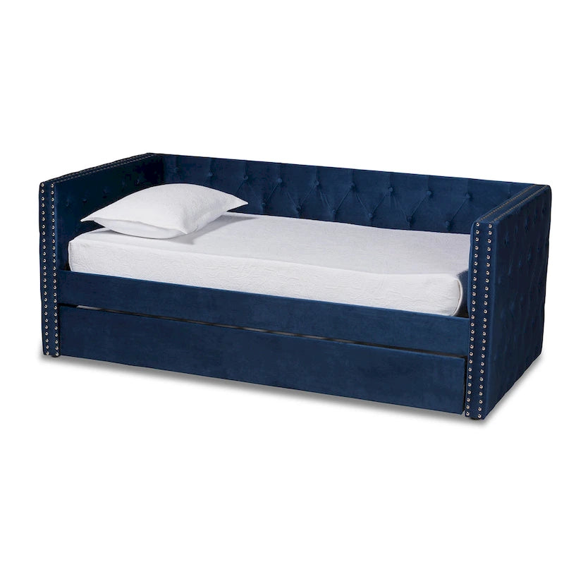 Lit de repos Larkin moderne en velours avec lit gigogne